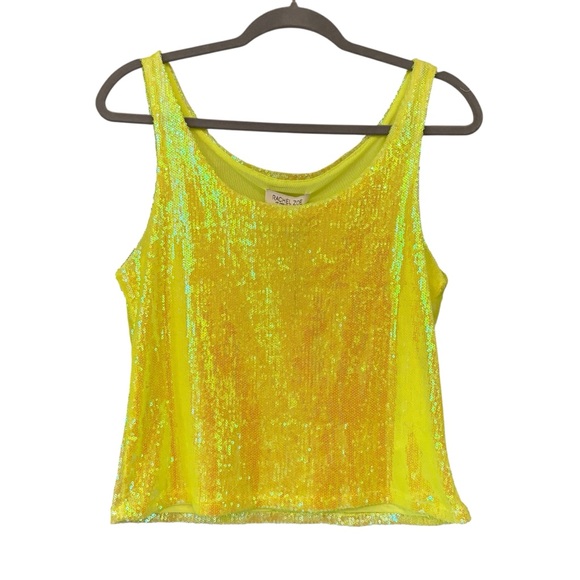 NWT, Rachel Zoe Neon Yellow Sequin Scoop Neck Tank, Sz M - Picture 10 of 15